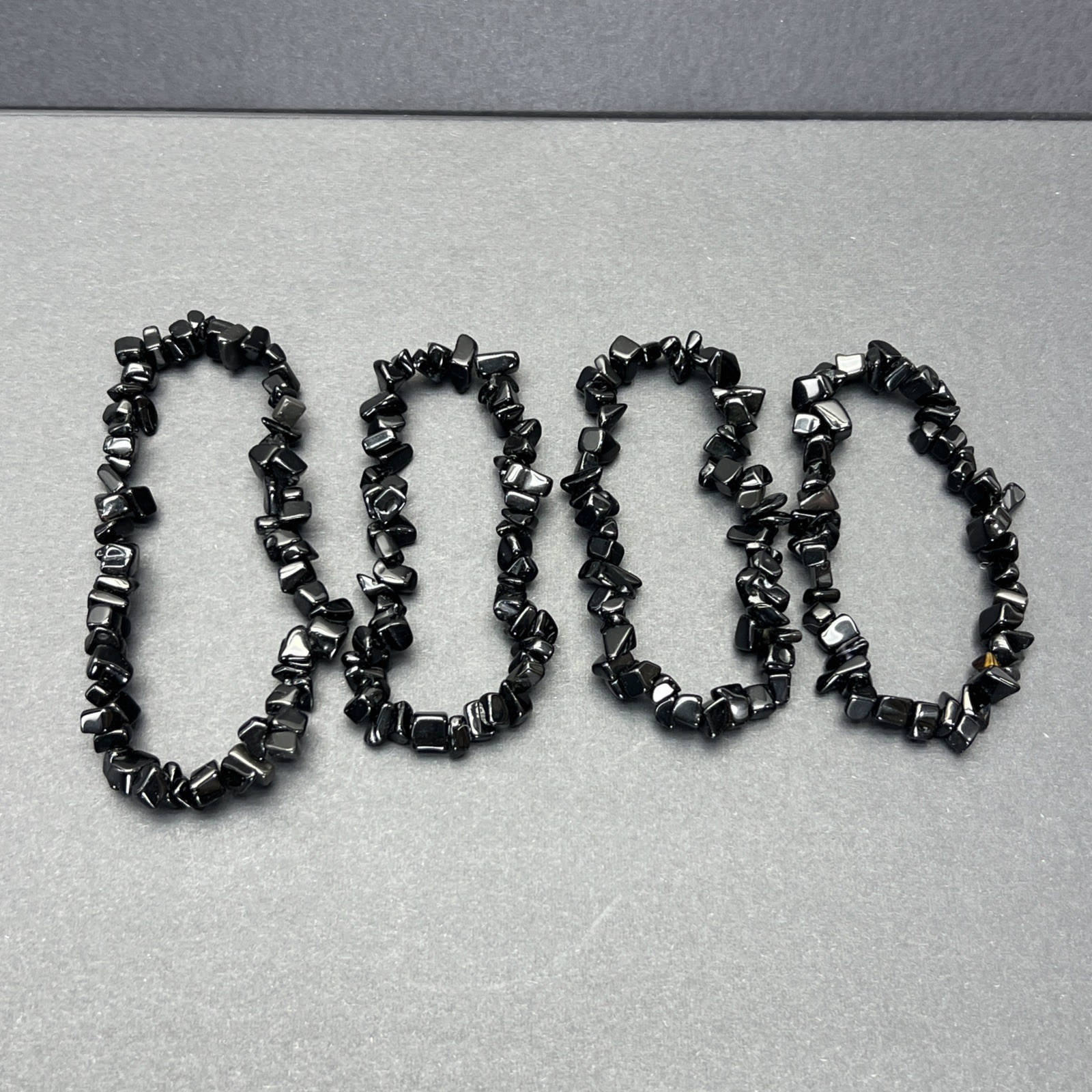 4 Black Obsidian Stackable Stretch Bracelets Vint… - image 1