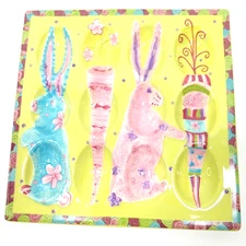 Ceramic Deviled Egg Plate Multicolored Rabbit Carrot Design Cindy Shamp Dish