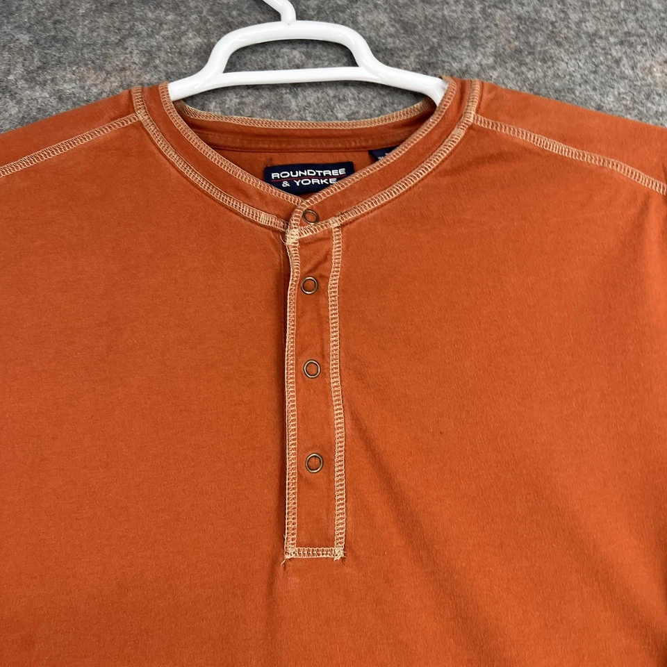 Roundtree & Yorke Henley Shirt Mens 3XL Orange Long Sleeve 100% Cotton Casual - Image 2 of 4