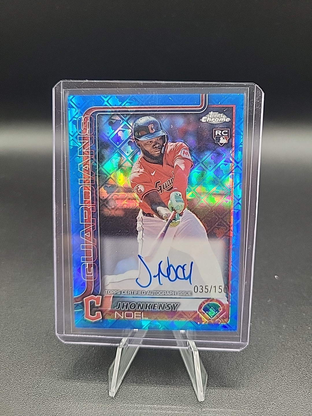 JHONKENSY NOEL 2025 TOPPS CHROME ROOKIE LOGOFRACTOR BLUE RC AUTO /150