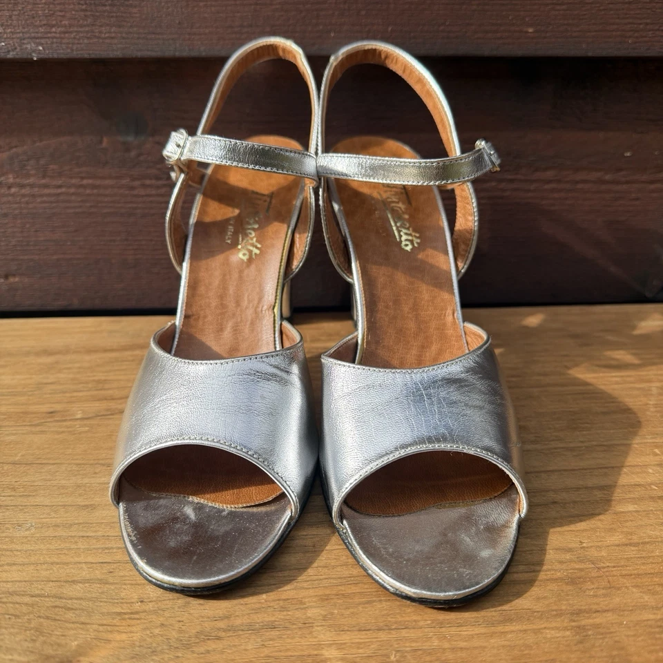 VTG 1950s 60s Metallic Slingback Heels Shoes Silver GOGO MOD Italy Tintoretto - Image 3 of 4