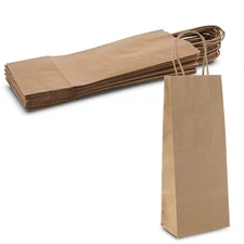 MT Products Brown Paper Wine Gift Bags with Handle - Pack of 504
