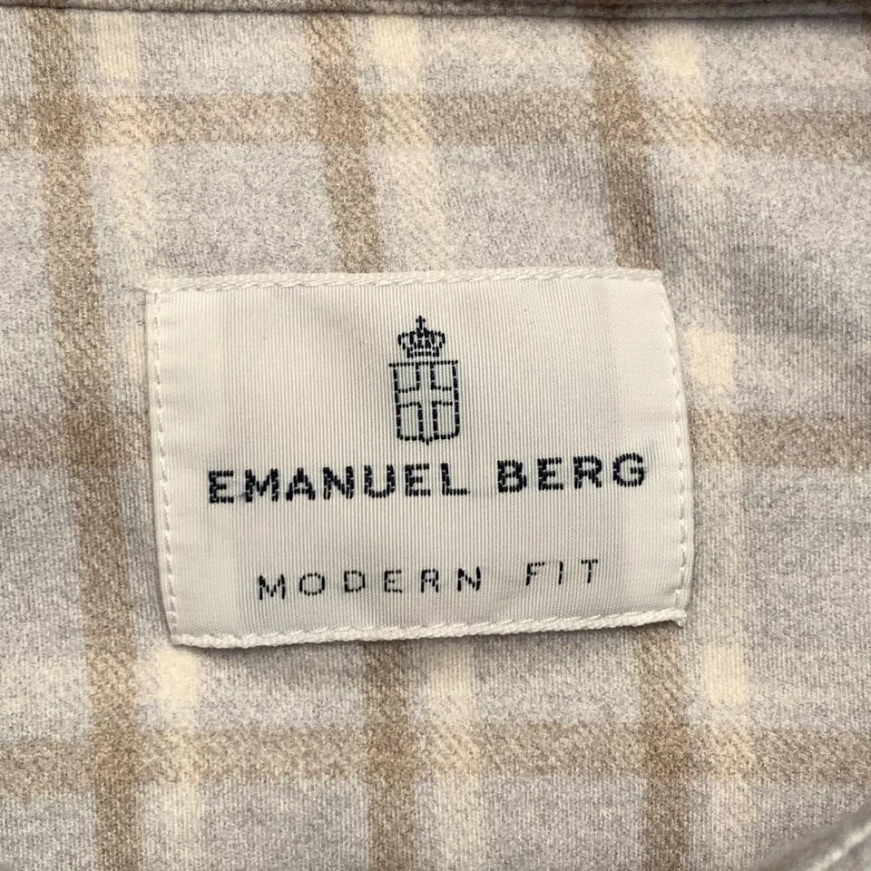 Camisa EMANUEL BERG Para Hombre Manga Larga Abotonada 4Flex Elastizada Gris A Cuadros 16" M/L Foto 4 de 4