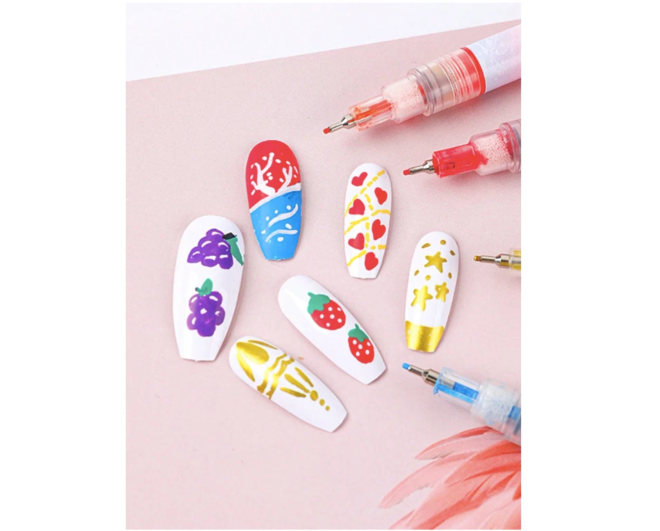 12Pcs Nail Art Pen Marker Set 0.5mm Extra Fine Tip Graffiti Drawing Embellishing - Image 3 of 4