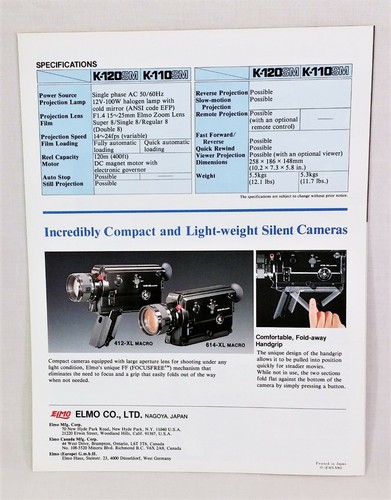 Vintage Elmo Super K-120/K-110Sm Projector Brochure, 2 pp - Picture 3 of 3