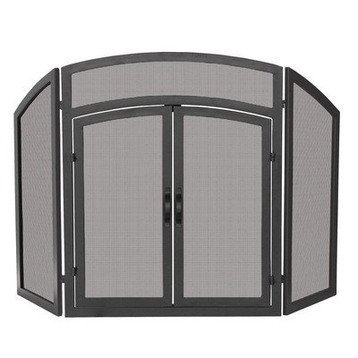 Fireplace Screen 2 Doors Black Steel Folding Adjustable Side 3