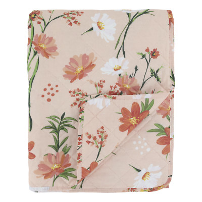 Plaid Steppdecke rosa Blumen Kuscheldecke Decke gesteppt Baumwolle 130 x 180 cm
