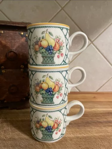 Villeroy & Boch Basket Demitasse Espresso Tea 7 ounce Flat Cup Mugs set of 3
