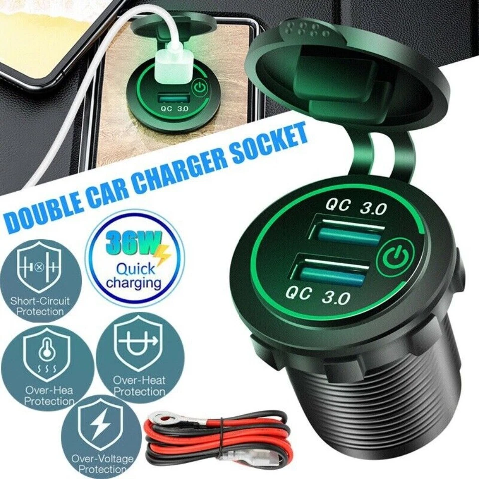 3/2/1PCS Dual USB QC 3.0 Fast Car Charger Socket Power Outlet For Boat RV Marine - Image 2 of 4