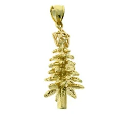 New 14k Yellow Gold 3D Christmas Tree Pendant