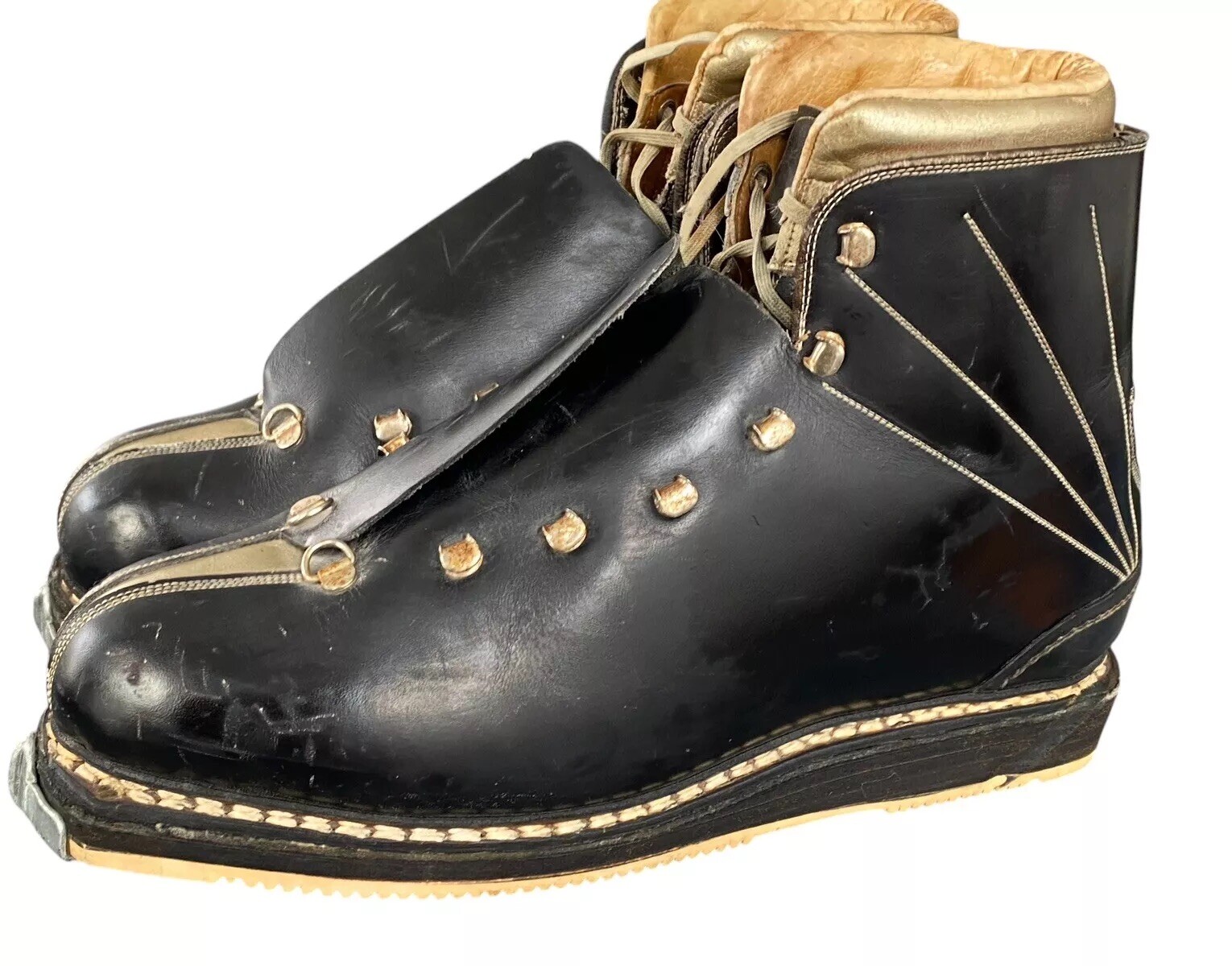 SALOMON Scarponi da sci vintage Made Italy PIRELLI slalom pelle nera uomo taglia 8