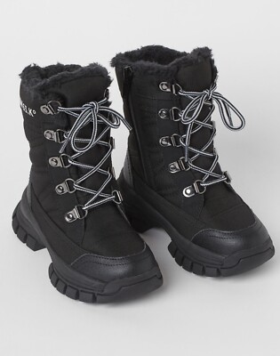 Fleece Lined Winter Boots Waterproof Warm Unisex Toddler Size 8 Snow Cold Black