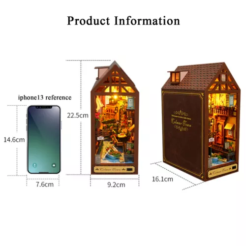 Kit puzzle in legno fai da te Book Nook 3D angolo libri kit modello casa delle bambole kit con LED - Foto 9 di 70