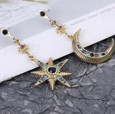 Vintage Stil himmlisches Gold stimmt nicht überein MOND & STERN Kristall Tropfen OHRRINGE Nieten UK