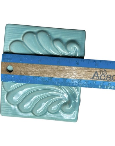 Turquoise Ceramic Mid-century Raised Shell Tissue Box Cover Retro 4.5 X 5 in - Picture 6 of 7