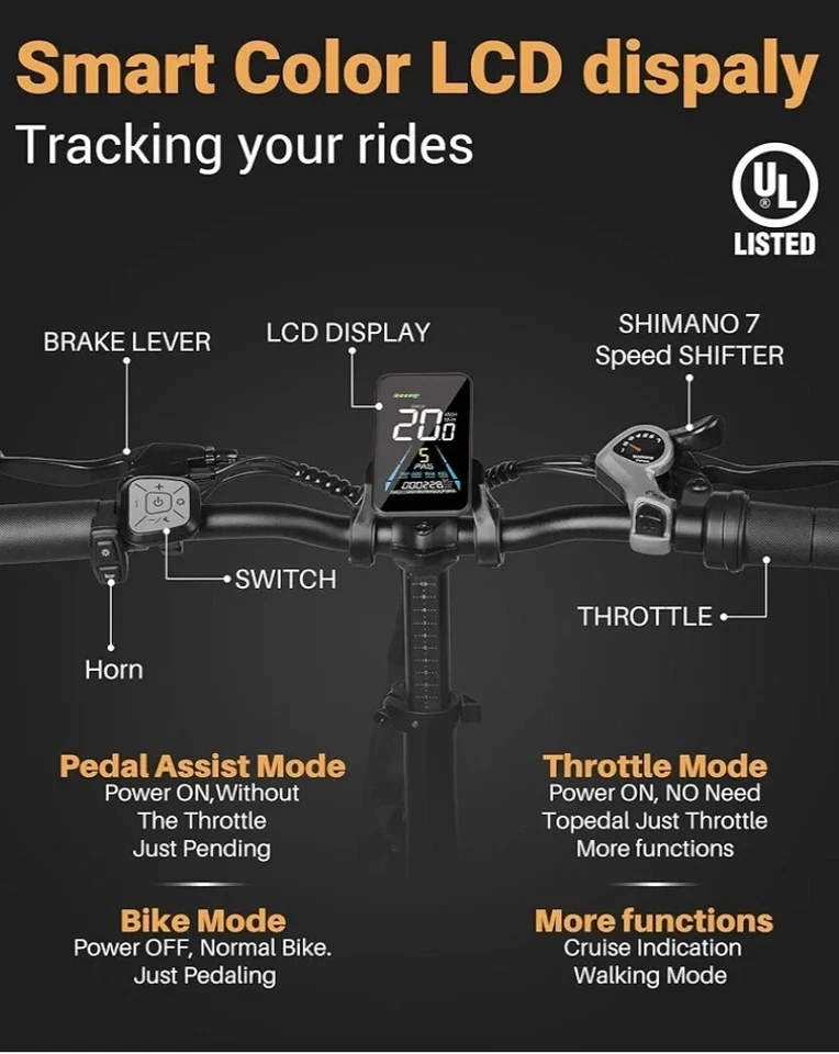 CityFun Толстая Шина Mountain Ebike (черный) с прочной сверхпрочной Передней корзиной - Изображение 4 из 4