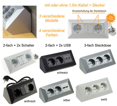 Steckdosenblock Aufbau-Montage USB Schalter Verteiler Verteilerdose Steckdose
