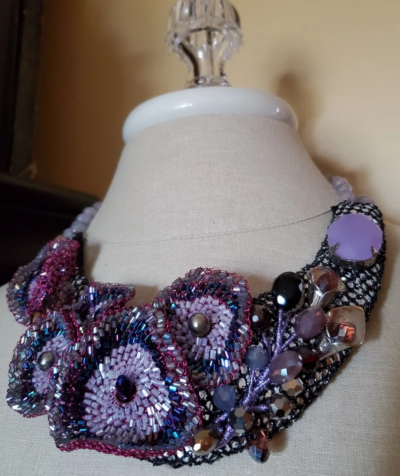 Arte Personalizada Mídia Mista Bijou Joia Cristal Contas Renda Declaração Colar Babador - Imagem 3 de 4