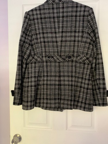 KENNETH COLE Black Plaid Wool Blend Double Breasted Pea Coat - Picture 8 of 12