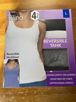 Felina Womens 4 Pack Reversible Necklines Tank Top Black Grey White Size L NIB