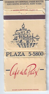 Cafe de la Paix New York NY Vintage Matchbook Cover