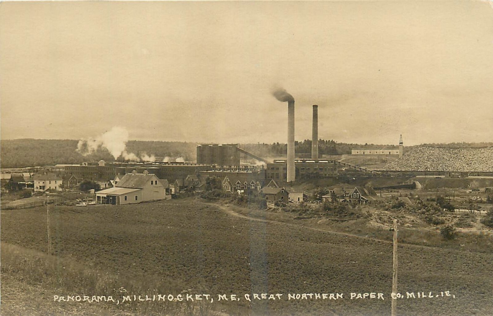 C-1910 Maine Millinocket Great Northern Paper Mill Panorama Postcard RPPC 25-890