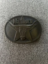 Marlboro Solid Brass Belt Buckle Philip Morris Collectible Buckle 1987 Vintage🔥