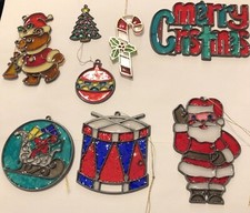 Christmas Tree Ornaments 8 Stained Glass  Plexiglass Colorful Sun-Catchers