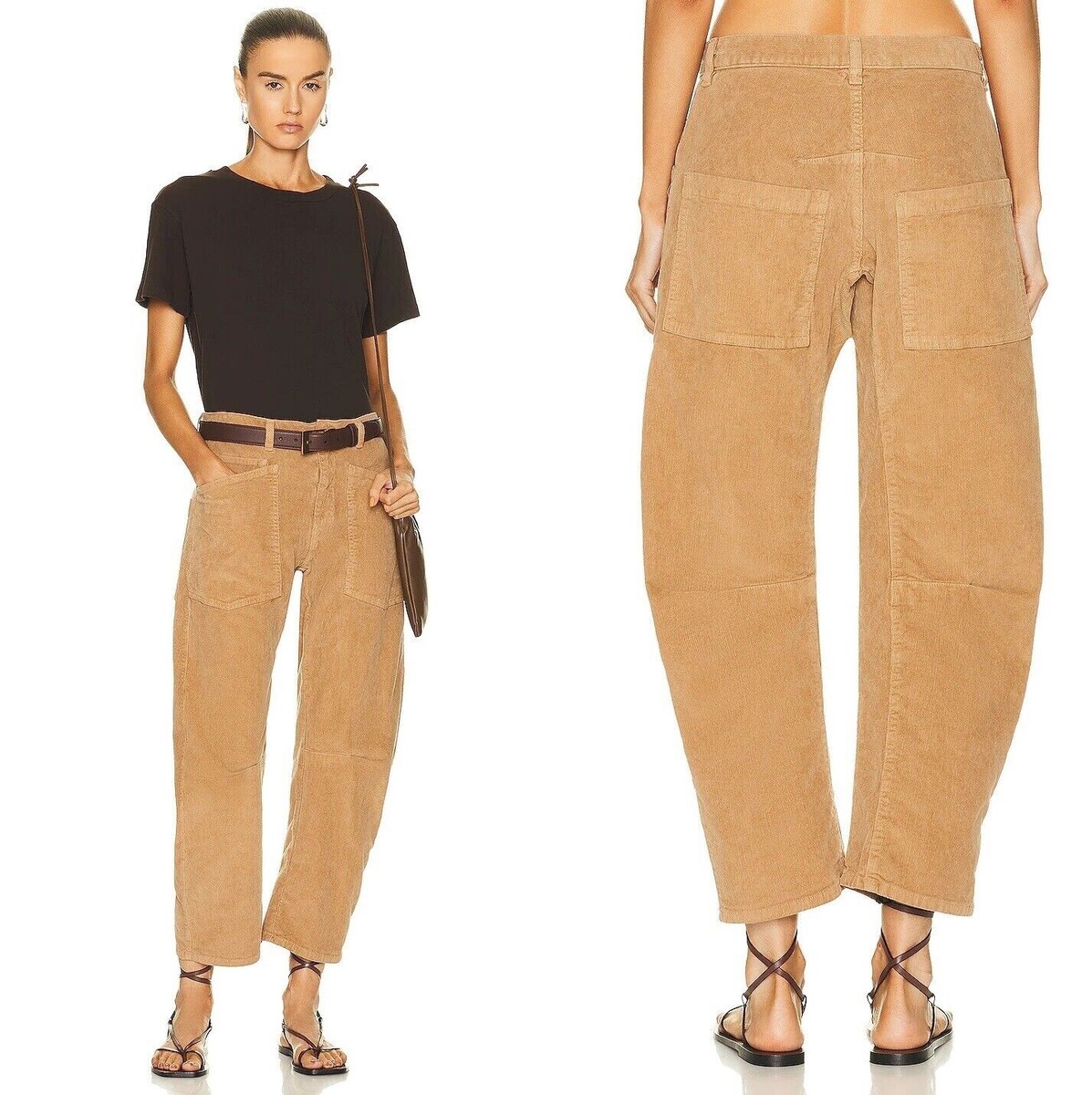 Nili Lotan Shon Pant Camel 6 Brown $425 Cargo Tan Bowleg Barrel
