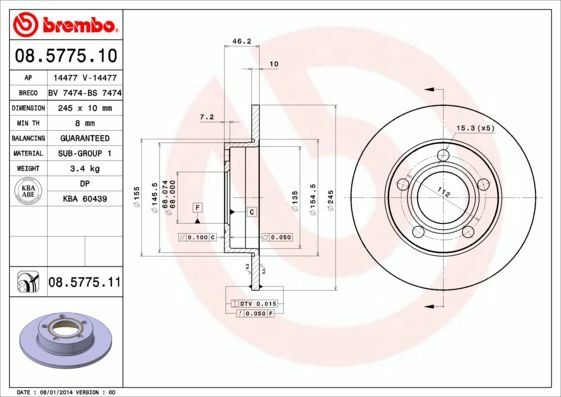 Bremsscheiben 2X Beschichtet HA Hinten Brembo Coated Disc Line 08.5775.11-image