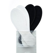 Men Women Terry Barefoot Terry Cloth Insoles Black White, Pack of 2 Pairs