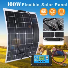 Portable 100W Flexible Solar Panel Kit with Controller RV Camper Off-Grid Power