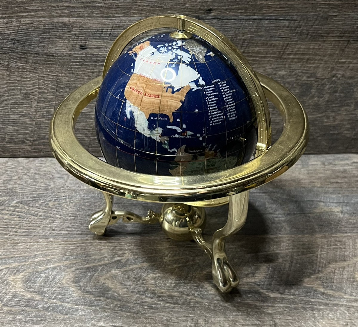 Whole Earth Earth Prismad パップテント Gemstone Semi Precious Stone Inlaid World Globe Copper Stand