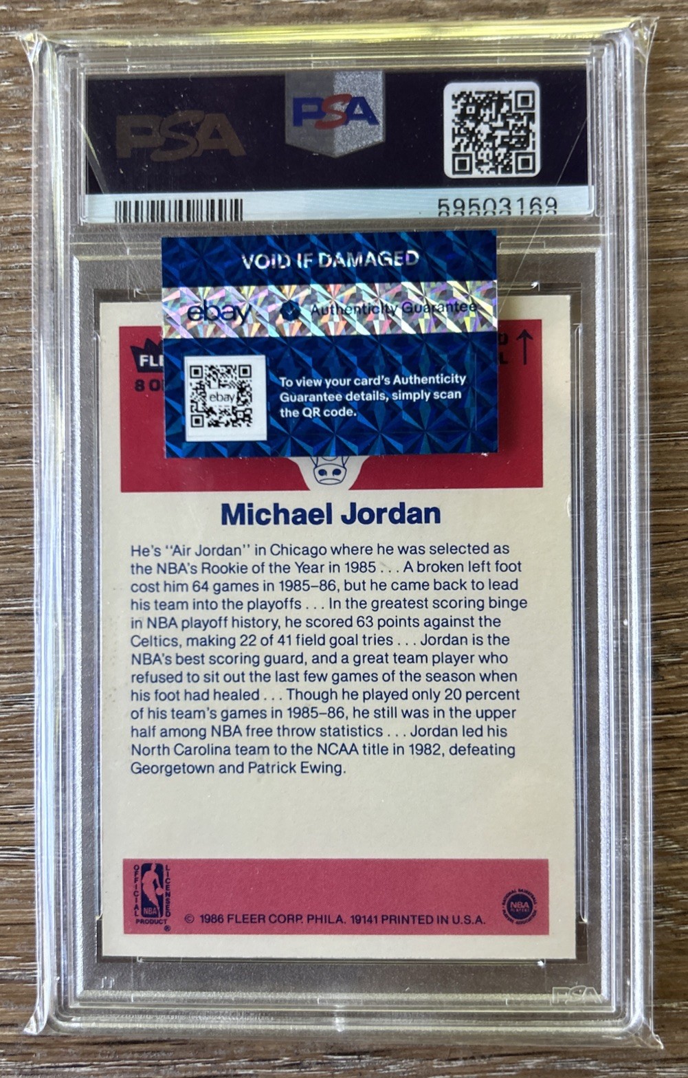 1986 FLEER STICKER #8 MICHAEL JORDAN ROOKIE RC PSA 8 (st) CHICAGO BULLS GOAT  view 2