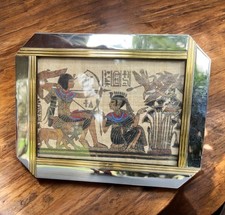 VTG Egyptian Genuine Papyrus Painting Hand Painted Pharaoh Queen Hunt Scene