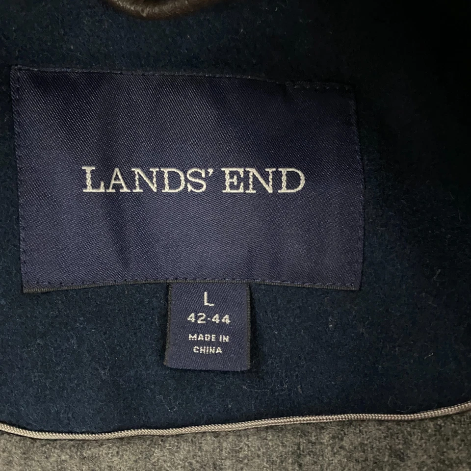 Lands End Pea Coat Mens Large Navy Naval Wool Blend Double Breasted Fisherman - Image 3 of 4