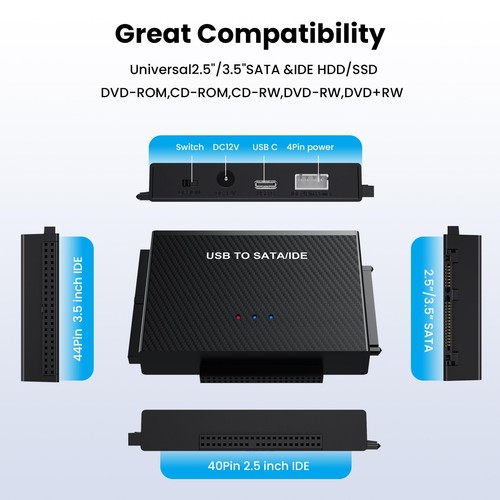 FEMORO Hard Drive Reader IDE SATA to USB 3.0 + USB C Adapter, 3in1 Ultra Data. - Afbeelding 5 van 9