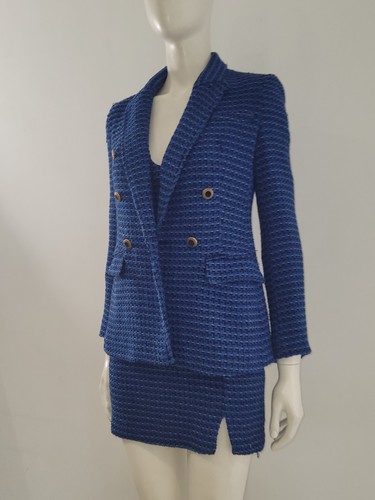 Zara (XS) Blue Boucle Dress Suit UK 6 8 EU 34 36 Mini Dress Blazer Jacket Co-Ord - Picture 15 of 24