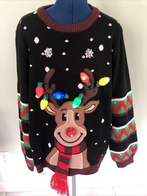 Joyin Unisex Light-Up Reindeer Ugly Christmas Sweater Size XL Festive 3 Settings