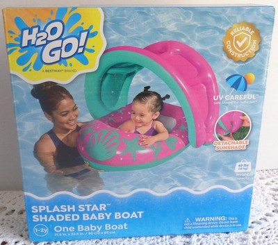 Shaded Baby Boat INFLATABLE Ride On Pool Float - H2O GO 40lbs 31.5x33.5'' 1-2 NEW