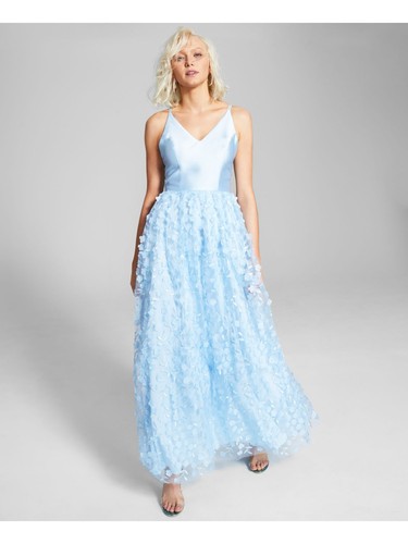 BCX Womens Light Blue Strappy Back 3d Skirt Sleeveless Full-Length Gown Dress 1