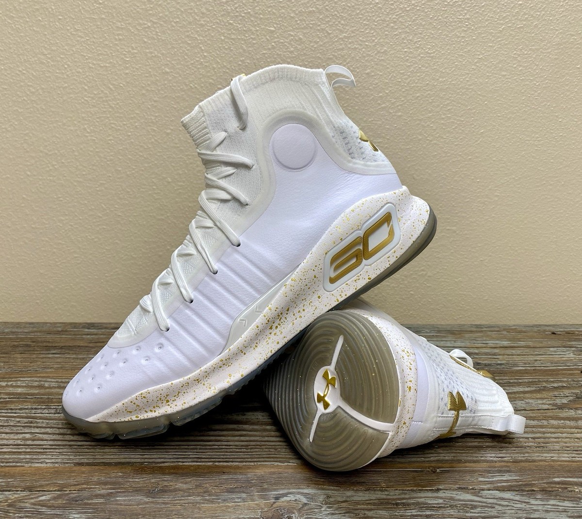 Under Armour Curry 4 Retro White Gold Basketball Sneakers 1298306