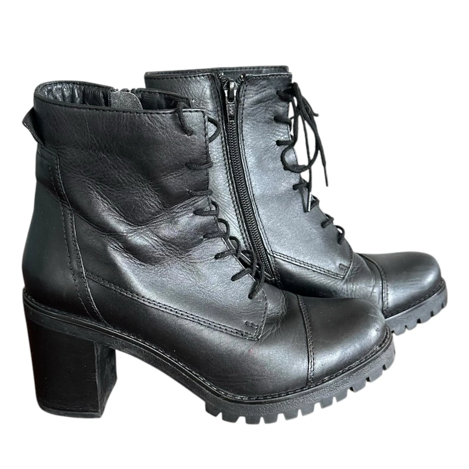 Spring Step Women's Damarys Black Leather Lace Up Heeled Combat Boots - Size 38 - Image 2 of 4