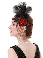 Feather Headpiece 1920s Flapper Headband Bling Rhinestone Great Gatsby Headwe...