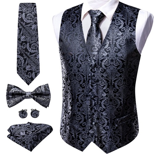 Fashion Designer 5pcs  Mens Waistcoats Regular Fit Vest Tie & Bowtie Set - Picture 84 of 93