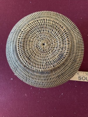 Vintage Finely Woven Lidded Jar Bulbous Basket 8 x 6 
