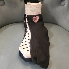 Rae Dunn 3 Pair Women's Crew Socks Size 9-11 Black White Pink Heart