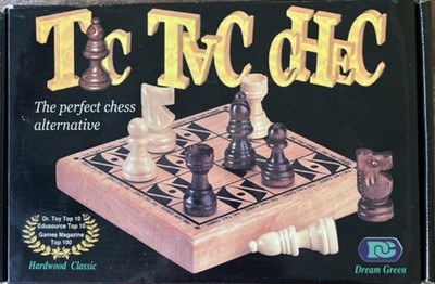 VINTAGE Tic Tac Chec Hardwood Chess Alternative Tic Tac Toe Complete Set 