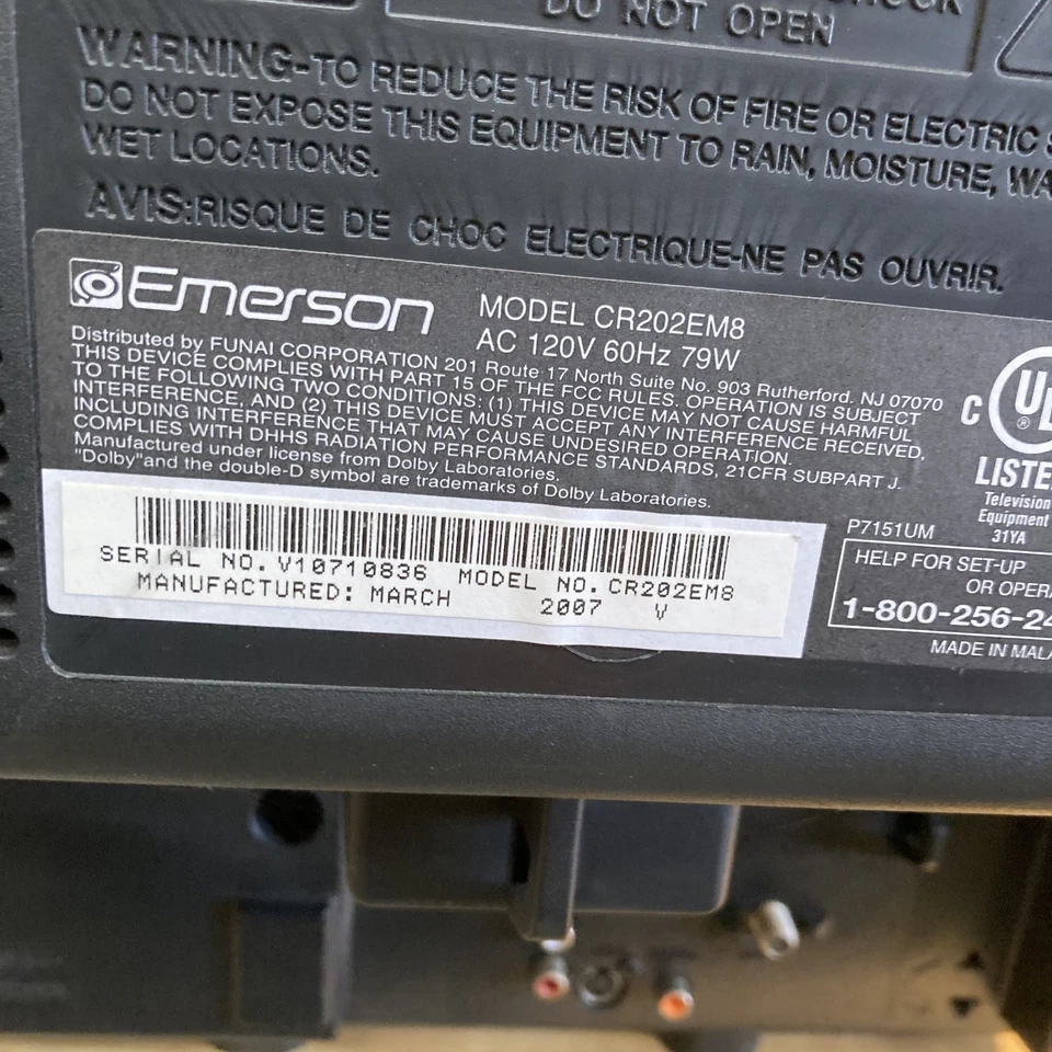 TV para juegos retro plana Emerson CRT 20" CR202EM8 sin control remoto botones defectuosos Foto 2 de 4