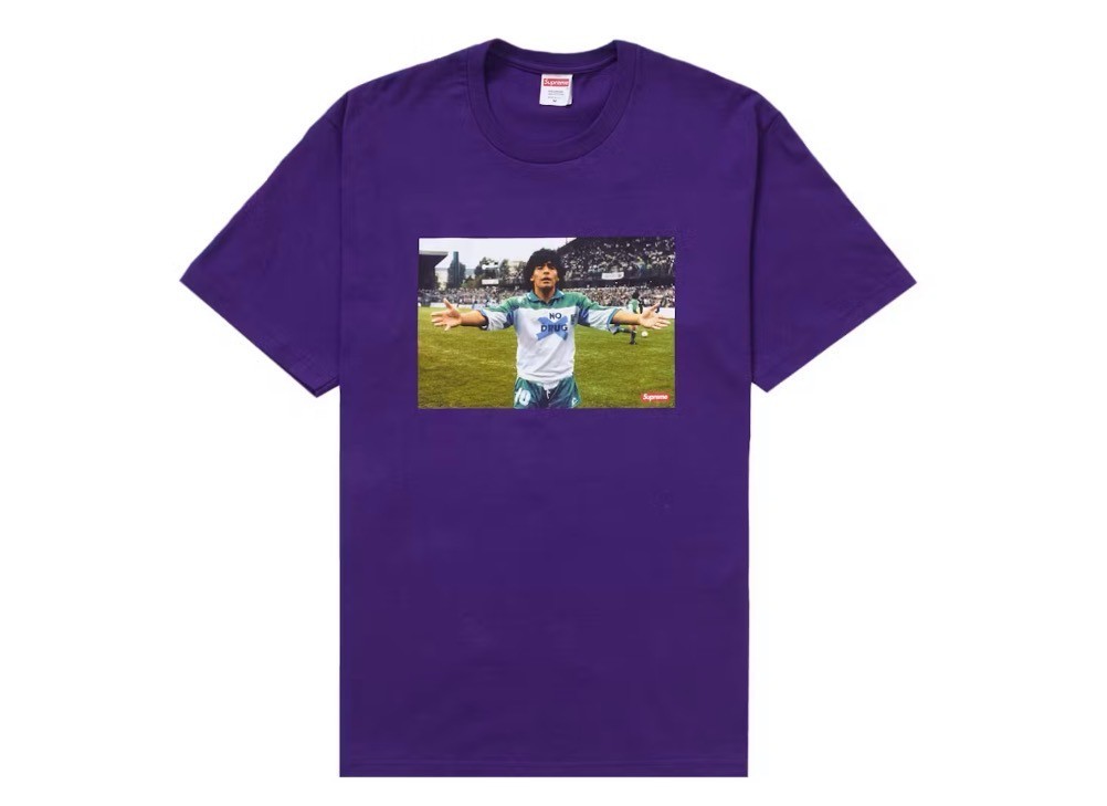Supreme Maradona Tee Small Purple Diego Maradona Photo T-Shirt Soccer Mens New